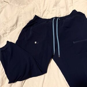 Fabletics Navy Blue Jogger Scrub Pants with Teal Drawstring